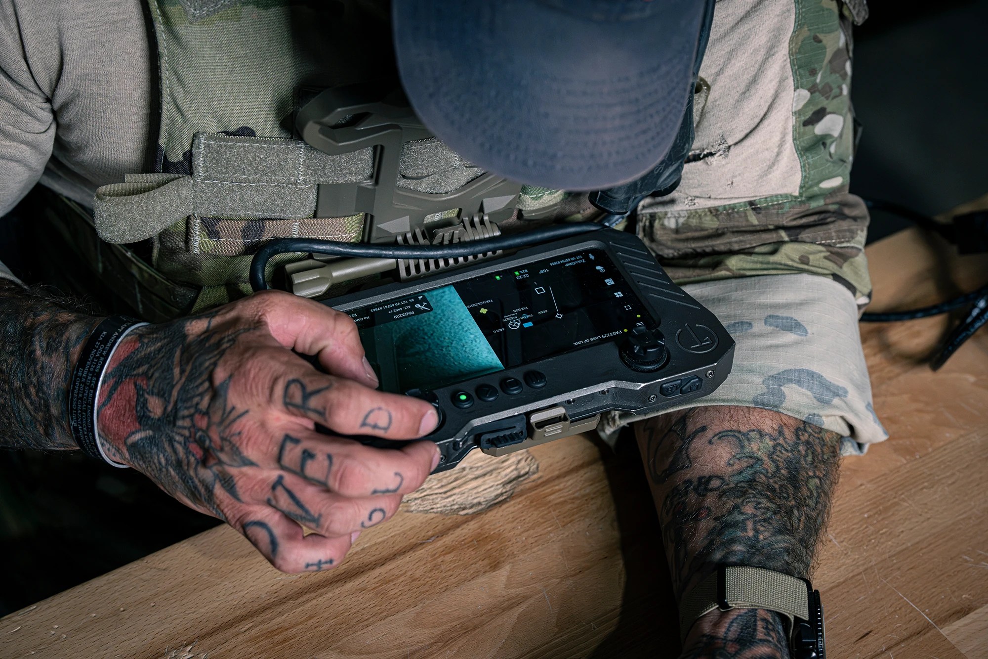 soldier looking at screen